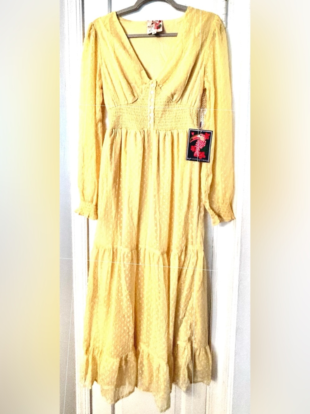 Chic Coverage, Truly 4 You Long Sleeved Floor length Yellow MaxiDress size M NWT
